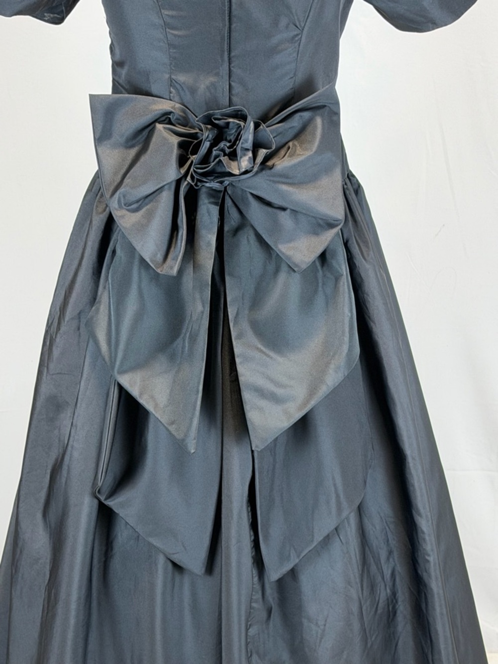 VINTAGE 80s black taffeta formal dress prom gown huge bow puff shoulder sleeve - Picture 7 of 11